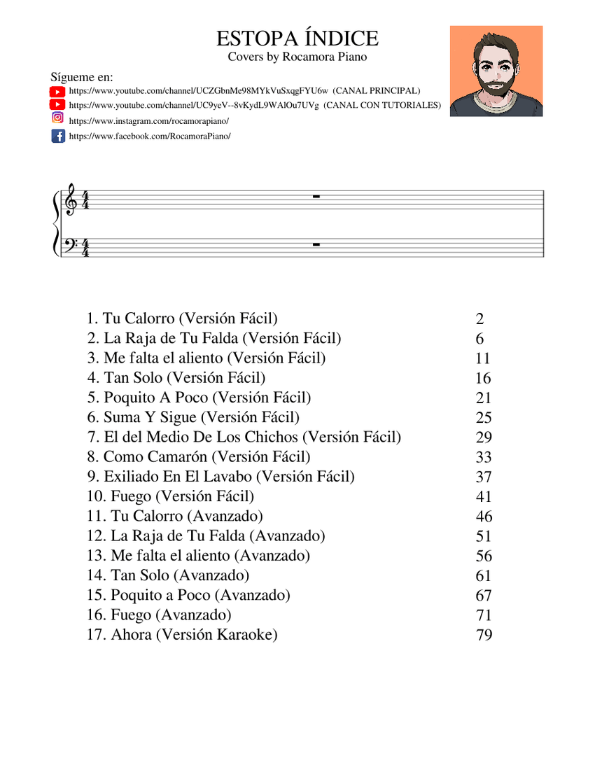 ESTOPA VARIAS [17 covers] (Como Camaron, Fuego, La Raja De Falda, ...)  Sheet music for Piano (Solo) | Musescore.com