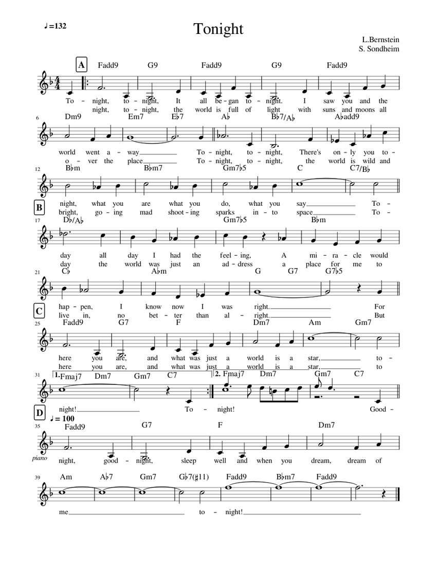 Tonight_West Side Story Sheet music for Piano (Solo) | Musescore.com