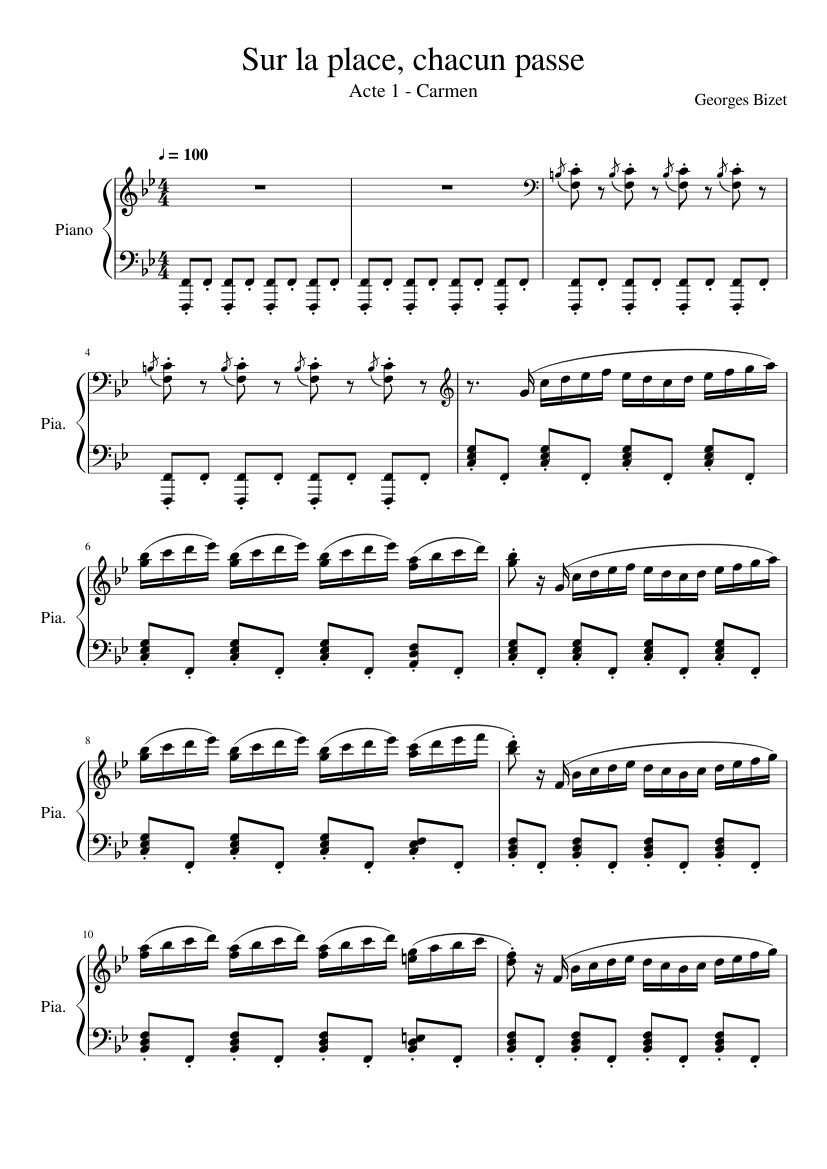 Bizet, Carmen Acte1-2: Sur la place, chacun passe Sheet music for Piano,  Tenor, Bass voice, Flute & more instruments (Mixed Quintet) | Musescore.com
