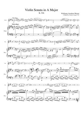 Free Violin Sonata In A Major, K.526 by Wolfgang Amadeus Mozart sheet music  | Download PDF or print on Musescore.com