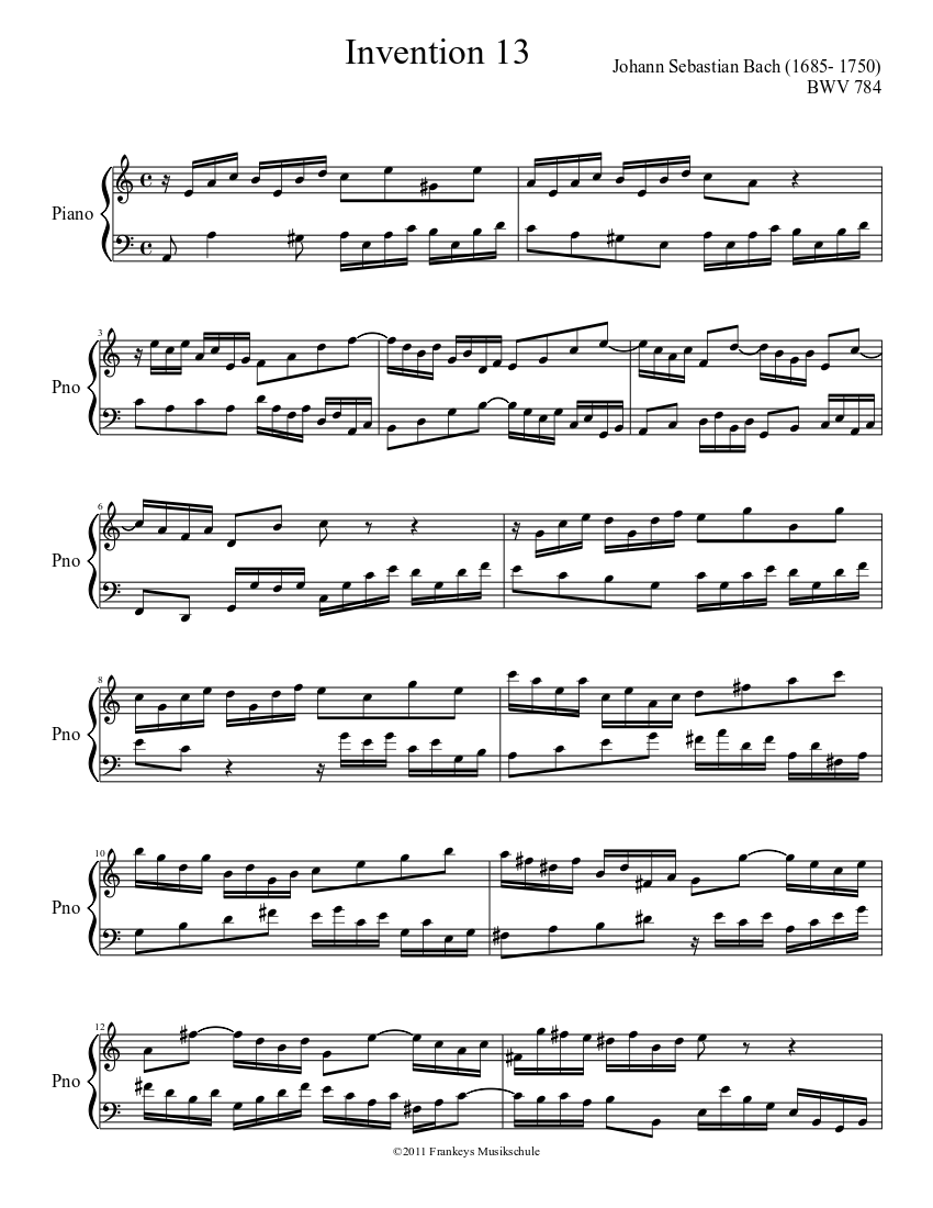 Invention 13 Sheet music for Piano (Solo) | Musescore.com