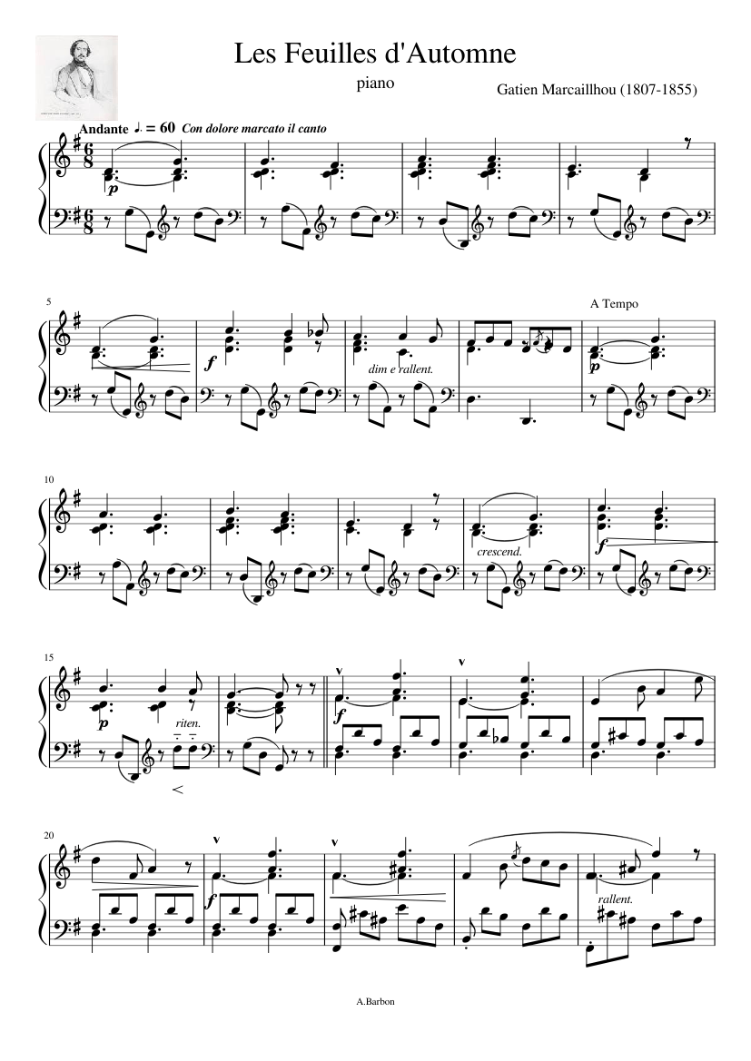 Les feuilles d'automne morceau pour piano de Gatien Marcailhou Sheet music  for Piano (Solo) | Musescore.com