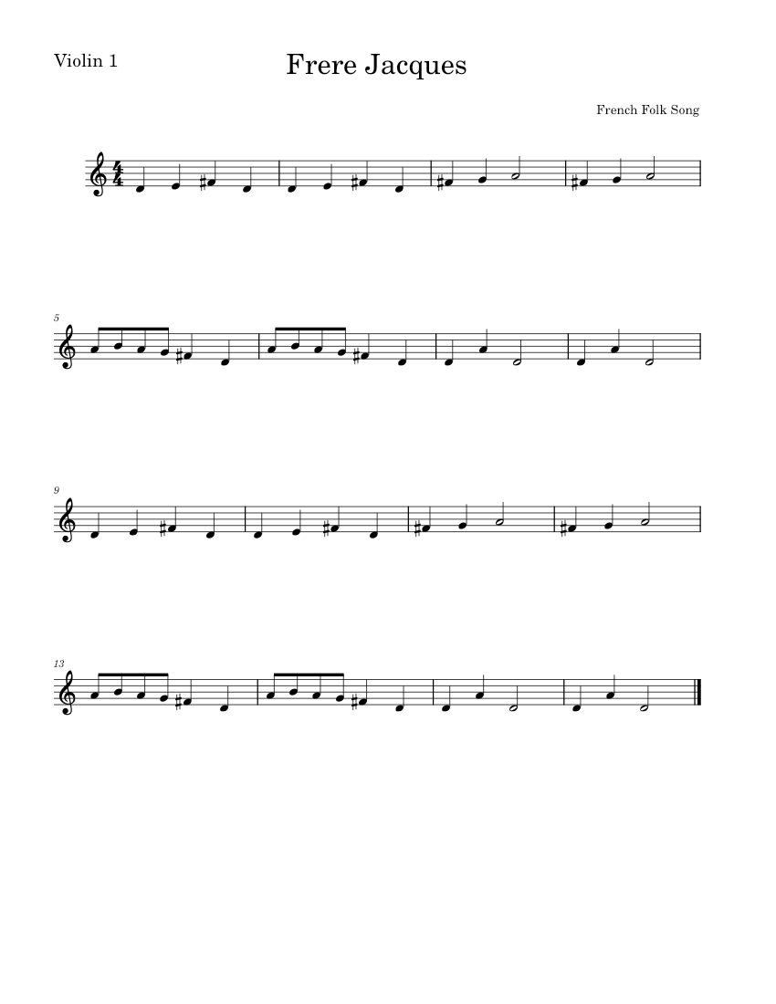 Frere jacques – Misc Traditional Frere Jacques-Violin 1 Sheet music for ...