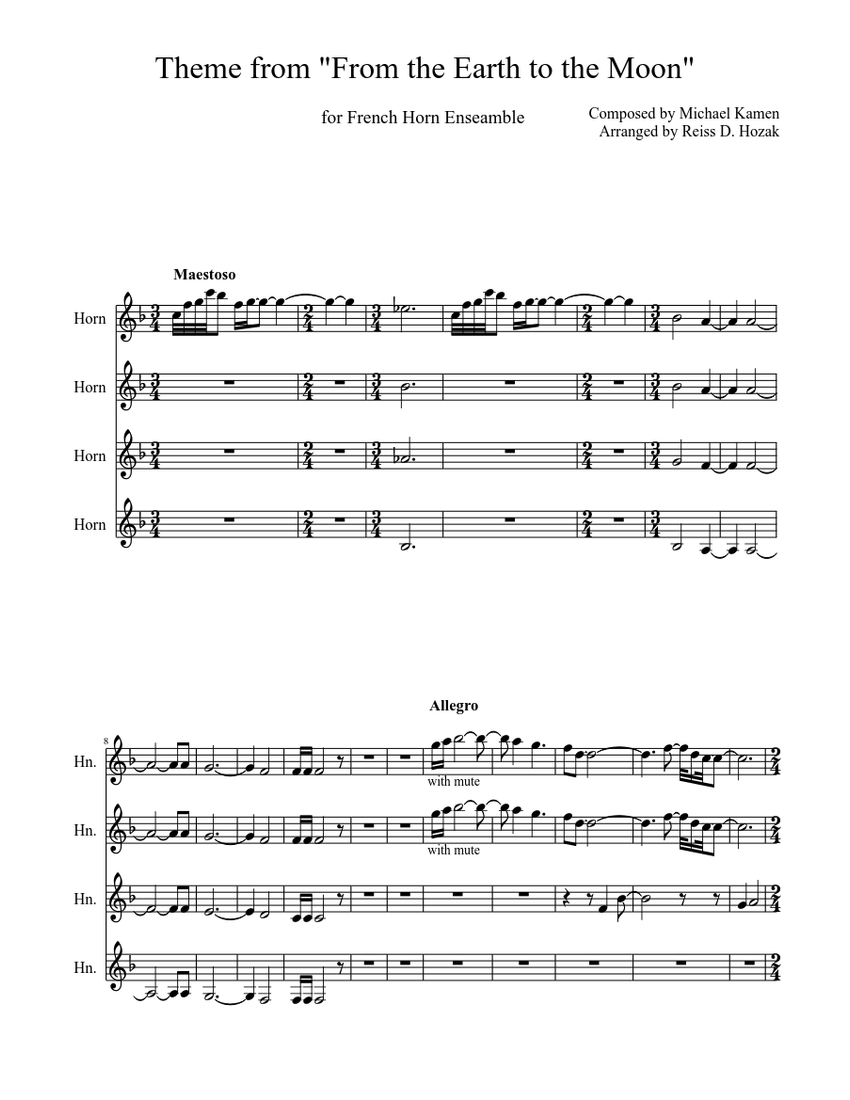 Theme From From The Earth To The Moon Sheet Music For French Horn Mixed Quartet Musescore Com