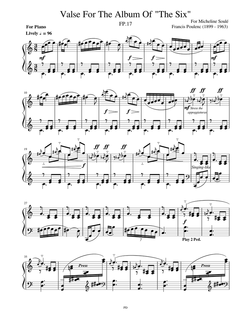 Poulenc (1899 - 1963) - Valse FP.17 Sheet music for Piano (Solo) |  Musescore.com