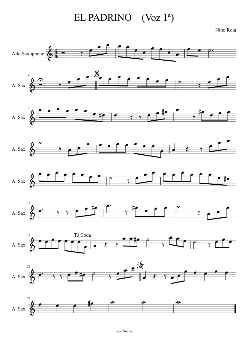 EL PADRINO (Voz 1ª) Sheet music for Saxophone alto (Solo) | Musescore.com