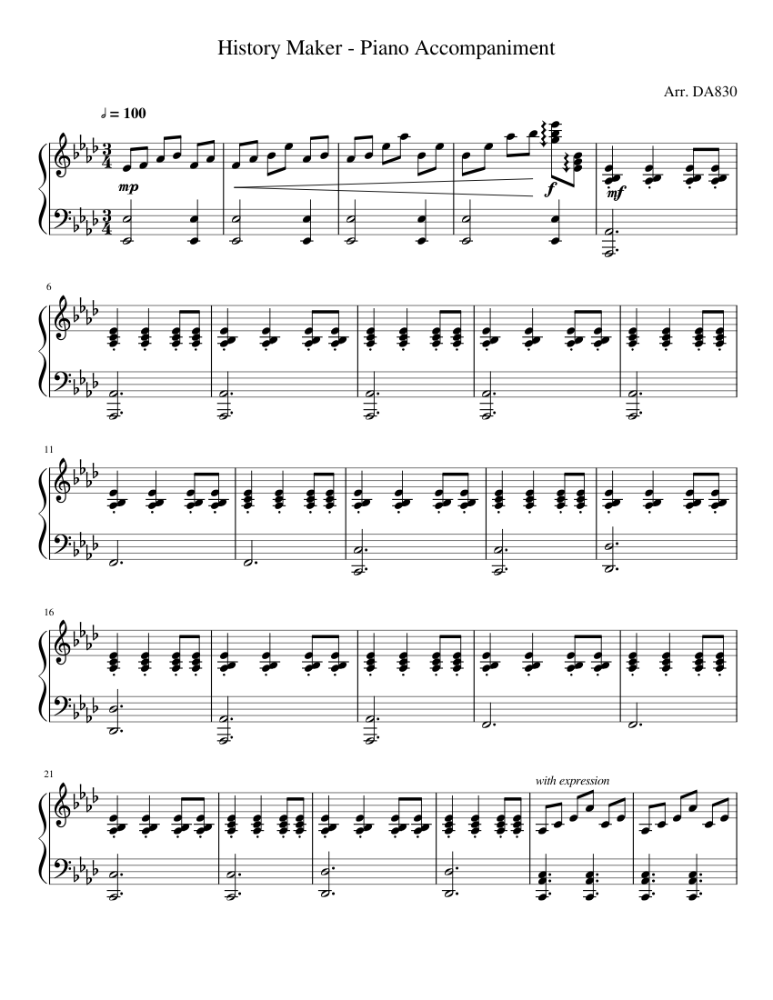 History Maker 伴奏 楽譜 ピアノ (ソロ) easy | MuseScore.com