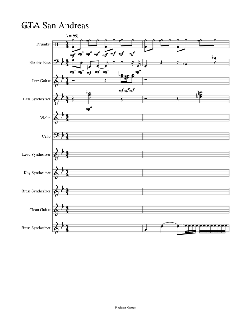 Gta San Andreas Theme Sheet Music For Violin Cello Mixed Quintet Musescore Com - gta san andreas theme song piano roblox