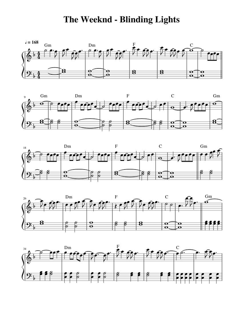 Download and print in PDF or MIDI free sheet music for Blinding Lights by T...