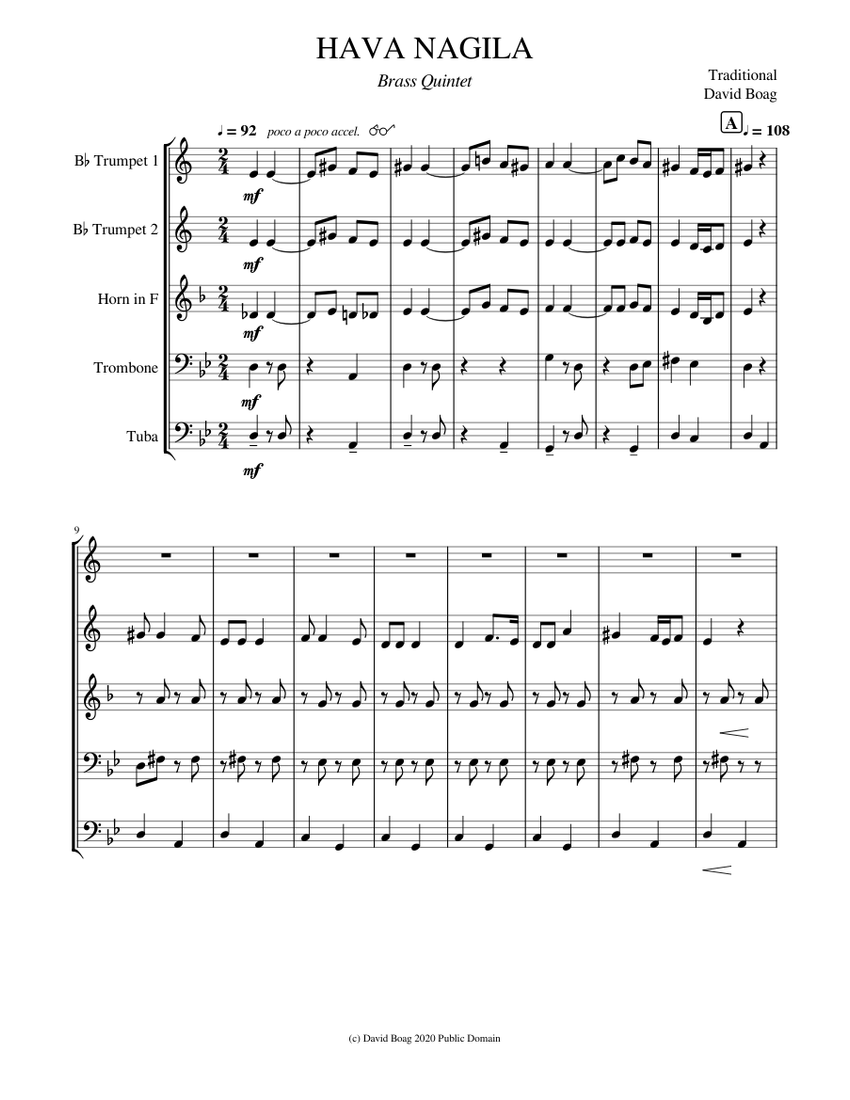 HAVA NAGILA Brass Quintet Sheet music for Trombone, Tuba, Trumpet in