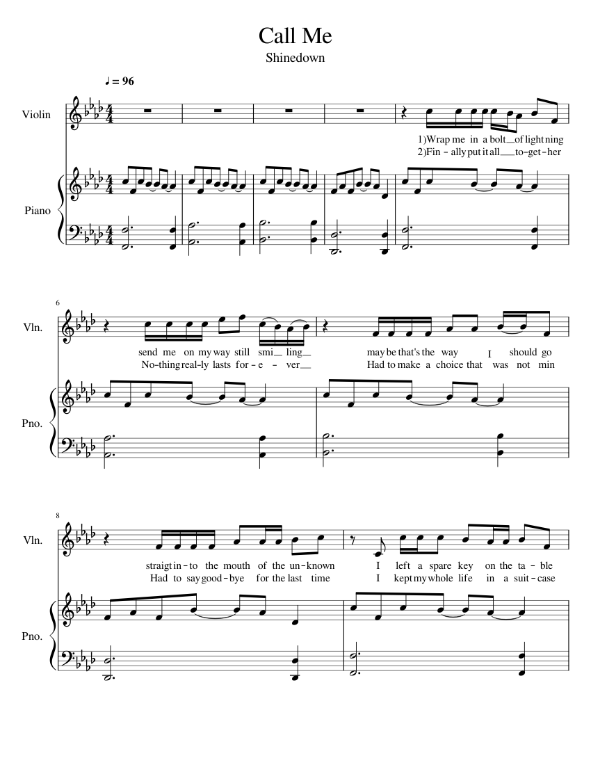 Call Me by Shinedown Sheet music for Piano, Violin (Solo) | Musescore.com