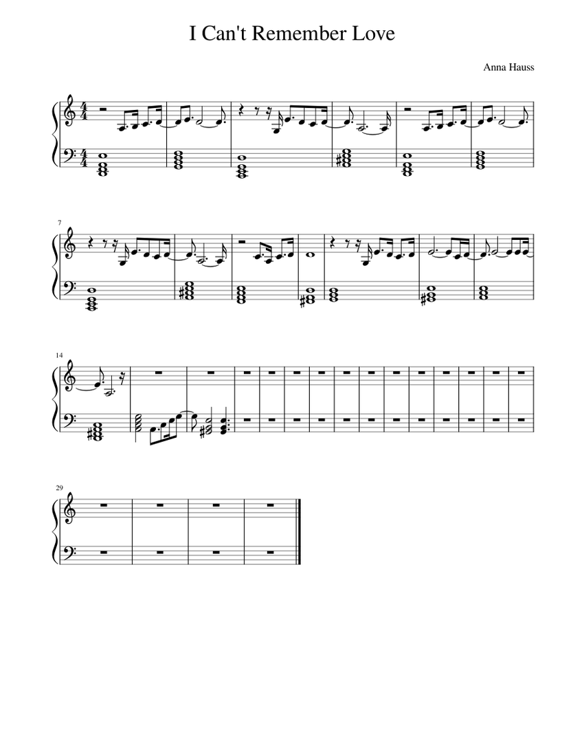 I Can T Remember Love Sheet Music For Piano Piano Voice Musescore Com