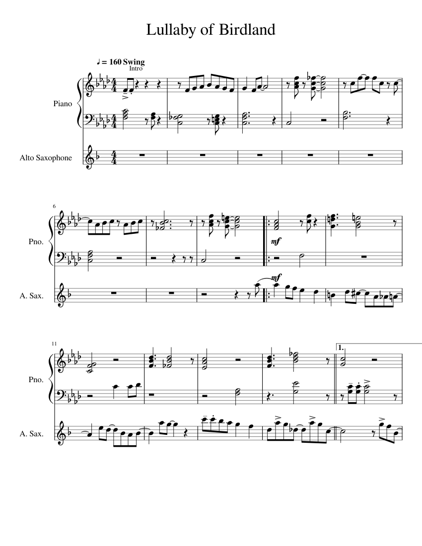 Lullaby of Birdland Sheet music for Piano, Saxophone alto (Solo) |  Musescore.com