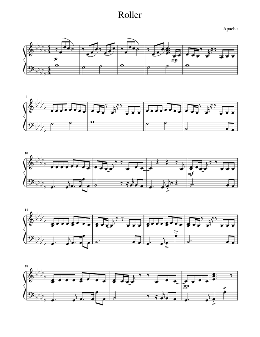 Roller - Apache Sheet music for Piano (Solo) | Musescore.com