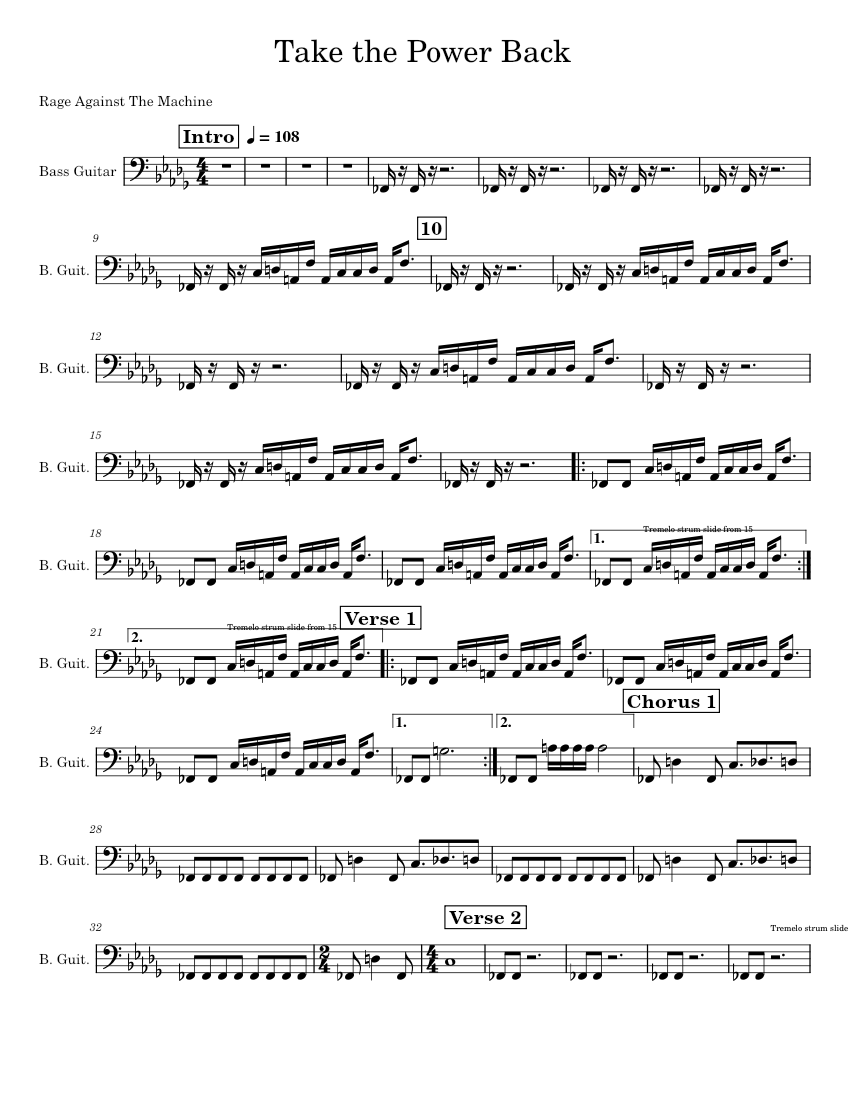 Take the Power Back - Rage Against The Machine Sheet Music and Tab