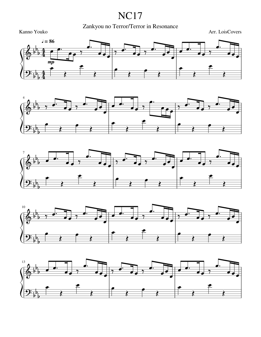 Yoko Kanno - NC17 (Zankyou no Terror OST) Sheet music for Piano (Solo) Easy  | Musescore.com