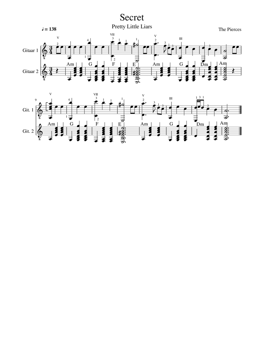 Secret (Pretty Little Liars) - The Pierces Sheet music for Guitar ...