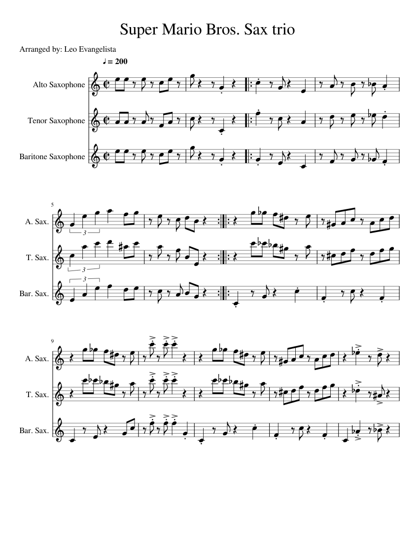 Super Mario Bros Sax trio Sheet Music for Saxophone alto, Saxophone ...