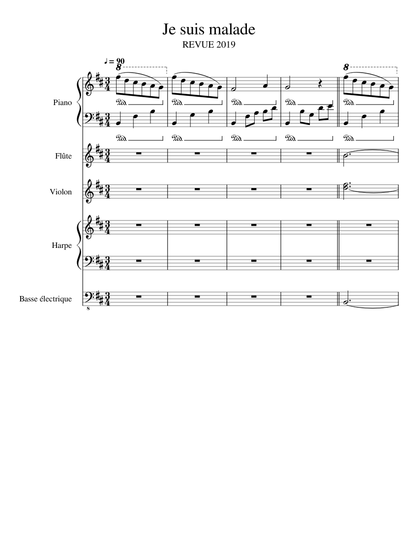 Je suis malade Sheet music for Piano, Flute, Violin, Bass guitar & more  instruments (Concert Band) | Musescore.com