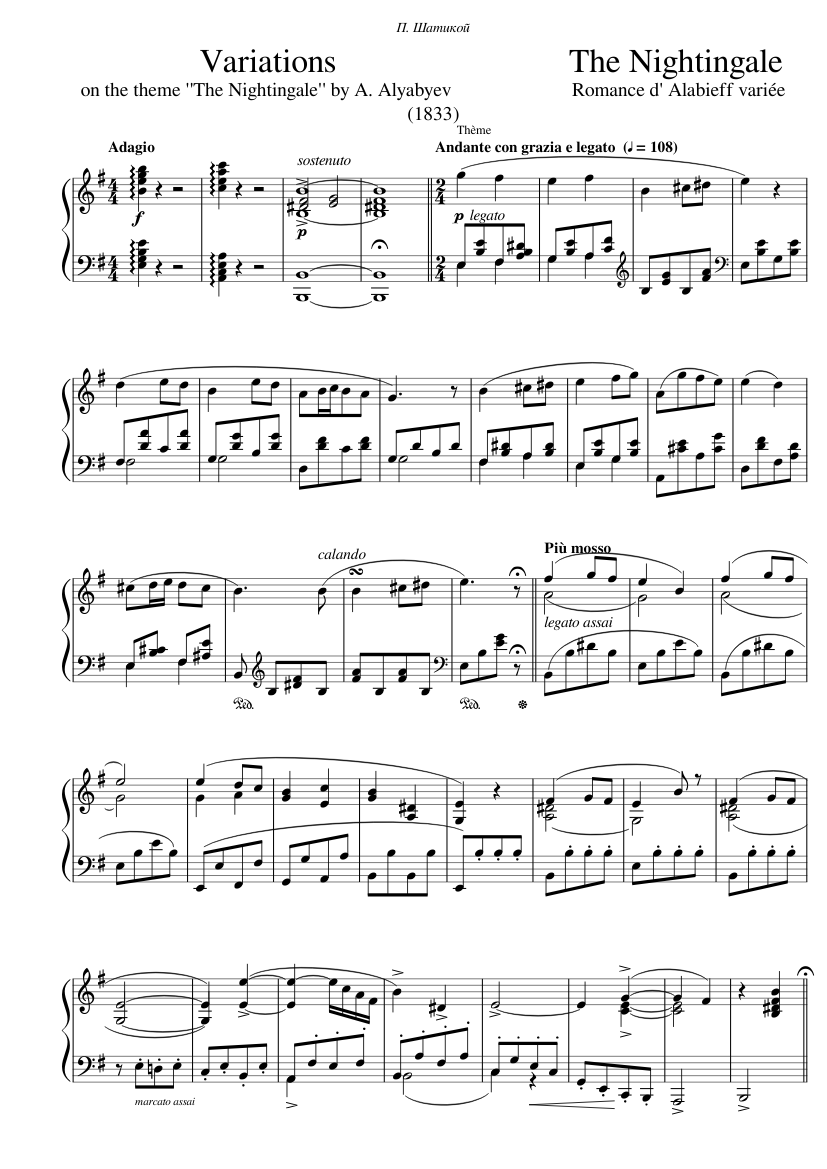 Variations on Alyabyev's Romance 'The Nightingale'