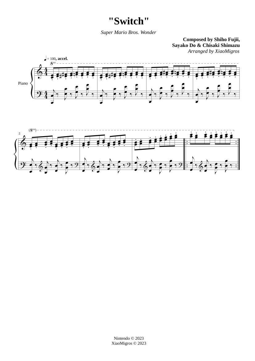 Super Mario Bros. Wonder - Switch Sheet music for Piano (Solo) Easy ...