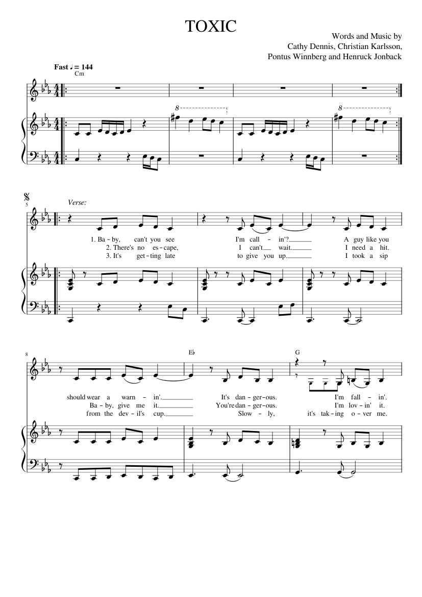 Toxic Sheet music for Piano, Vocals (Piano-Voice) | Musescore.com