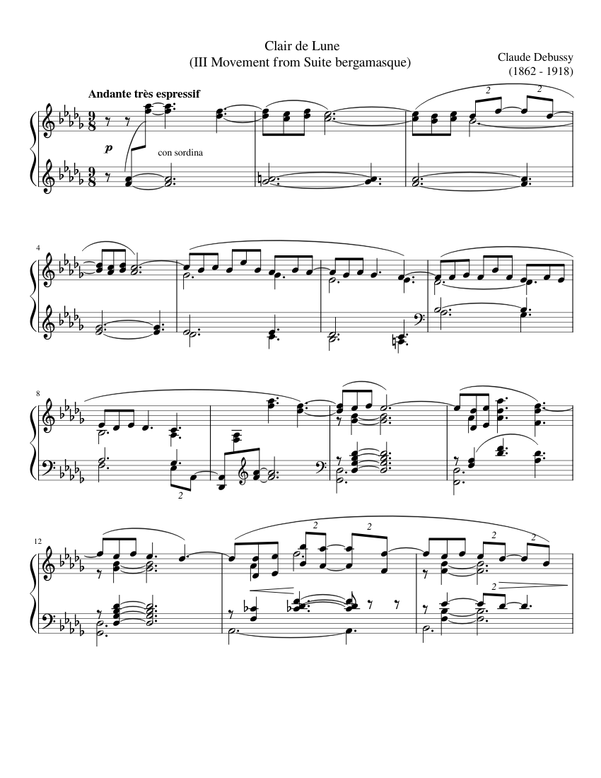 Clair De Lune Sheet Music For Piano Solo Download And Print In Pdf Or Midi Free Sheet Music For Clair De Lune By Claude Debussy Classical Musescore Com