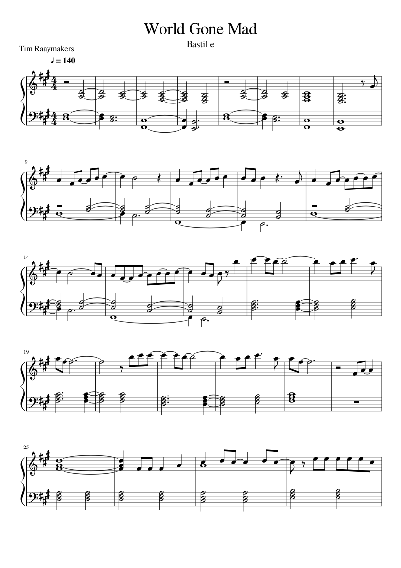 World Gone Mad - Bastille (cover) (from Bright: The Album) Sheet music for  Piano (Solo) Easy | Musescore.com