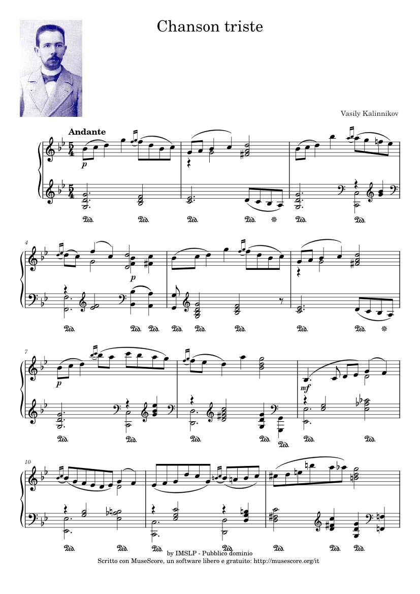 Chanson triste (Vasily Kalinnikov) Sheet music for Piano (Solo) |  Musescore.com