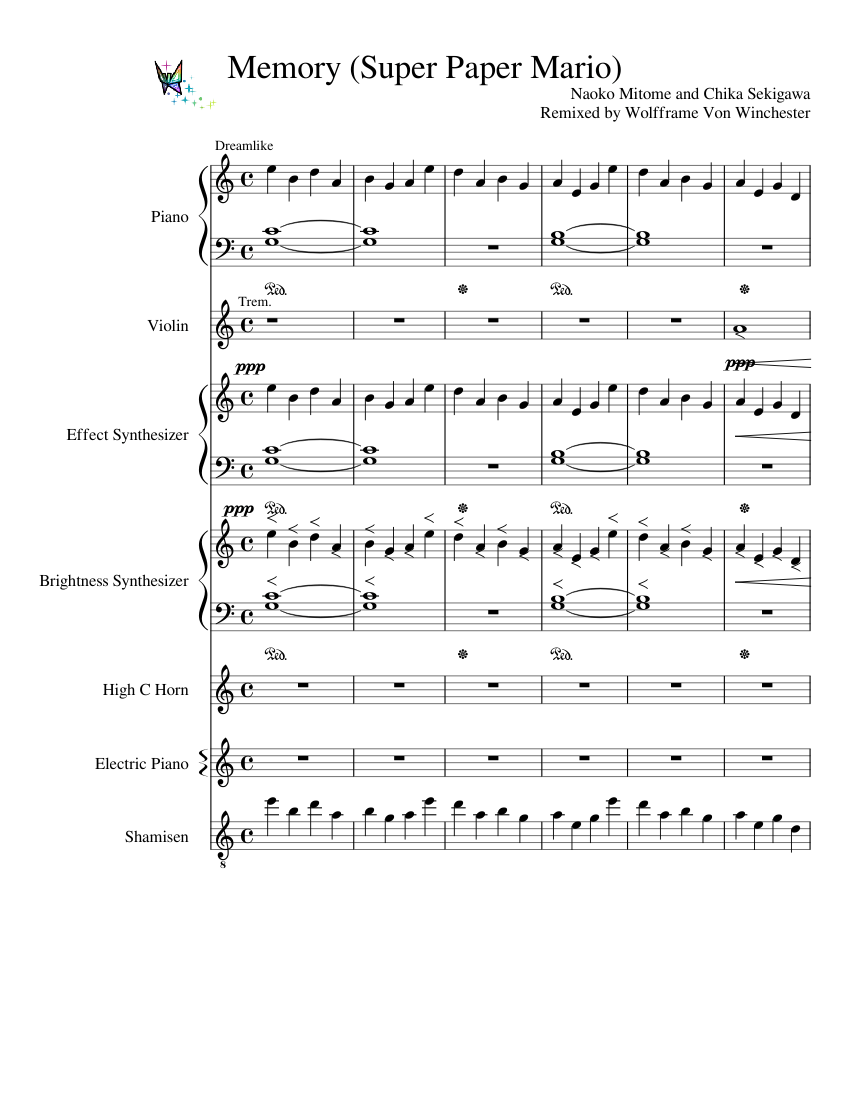 Memory Super Paper Mario Sheet Music For Piano Violin Solo