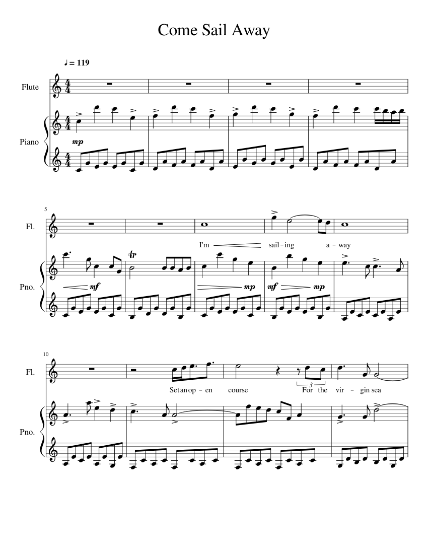 Come Sail Away (Styx) Sheet music for Piano, Flute (Solo) | Musescore.com