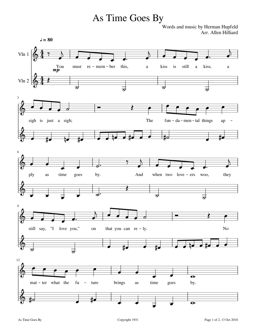 As Time Goes By Sheet Music For Violin String Duet Musescore Com Two other comments about your sentences. as time goes by sheet music for violin