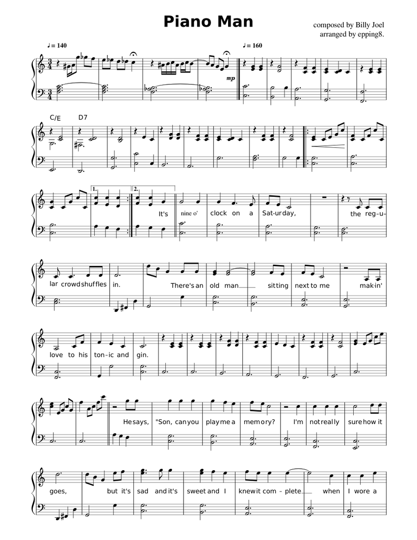 Piano Man Sheet Music For Piano Solo Musescore Com