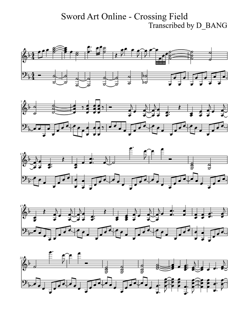 Sword Art Online - Crossing Field Sheet music for Piano (Piano Duo) |  Musescore.com