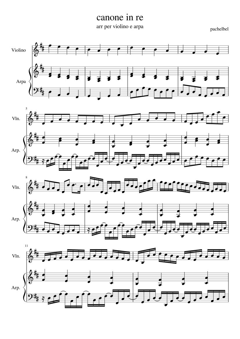 pachelbel canone in re Sheet music for Violin, Harp (Mixed Duet) |  Musescore.com