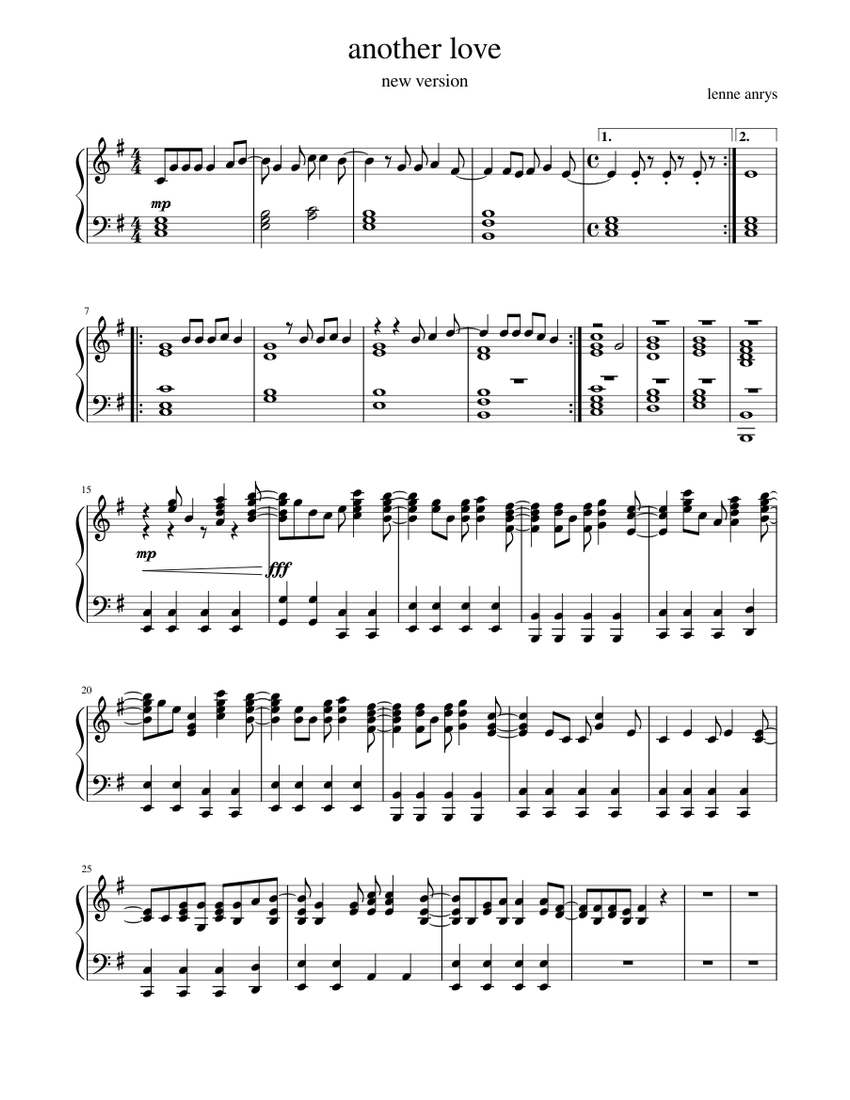 another_love Sheet music for Piano (Piano Duo) | Musescore.com