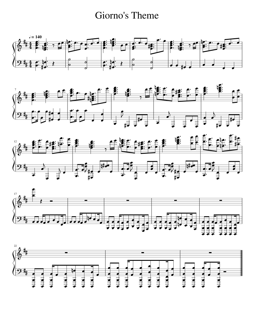 Giorno's Theme Sheet music for Piano (Solo) | Download and print in PDF