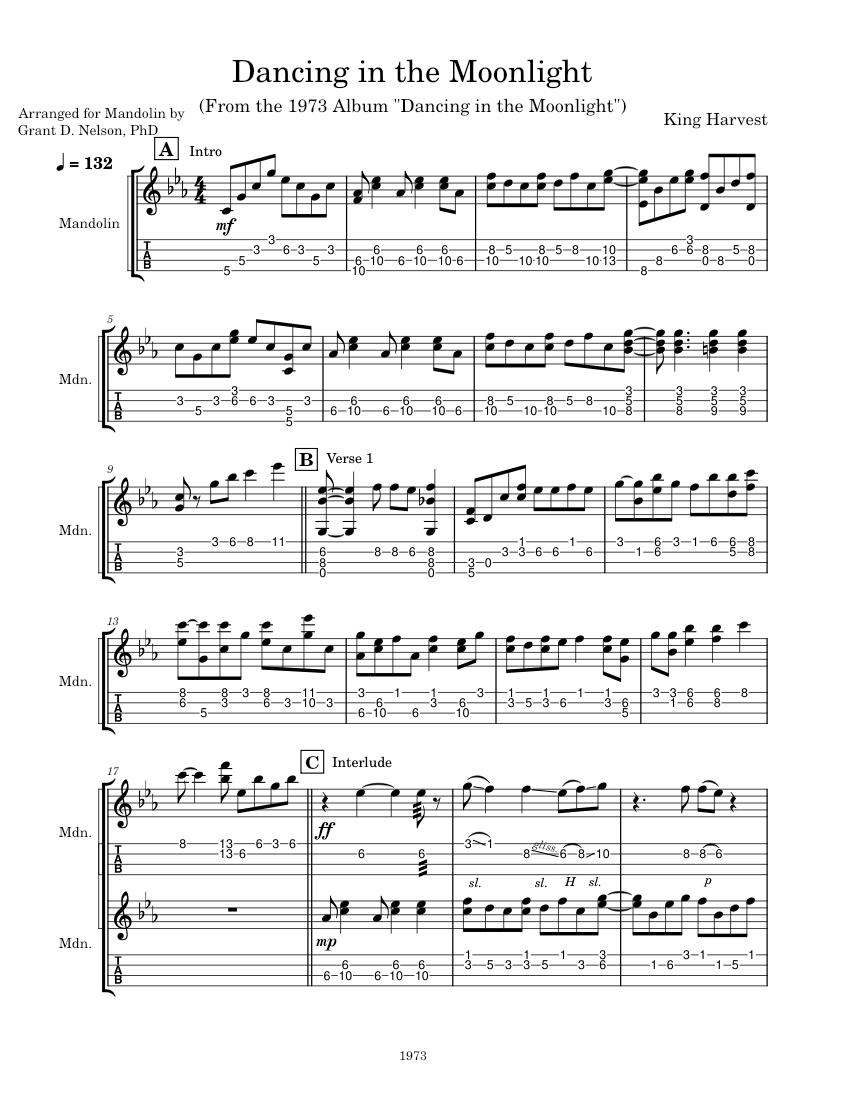 Dancing in the Moonlight by King Harvest for Mandolin Sheet music for  Mandolin (Solo) | Musescore.com