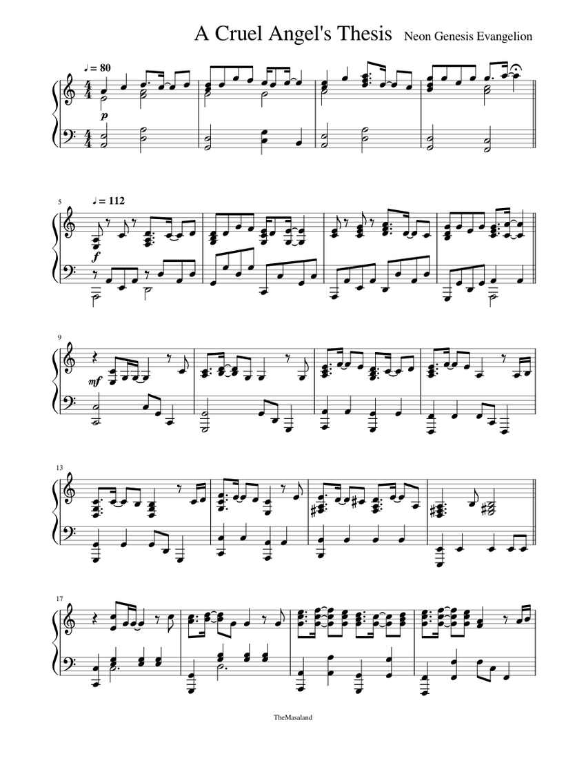 Neon Genesis Evangelion OP - A Cruel Angels Thesis - Piano Sheet music for  Piano (Solo) | Musescore.com