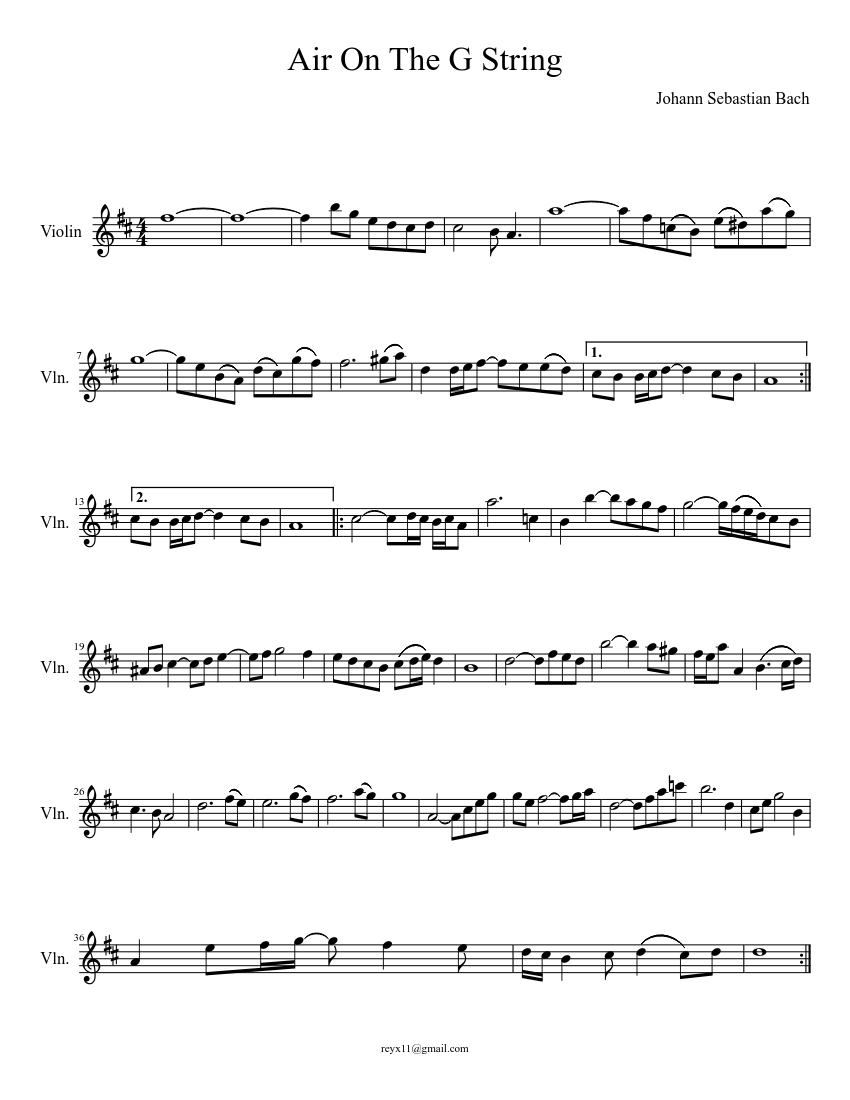 Air On The G String - Johann Sebastian Bach Sheet music for Violin (Solo) |  Musescore.com