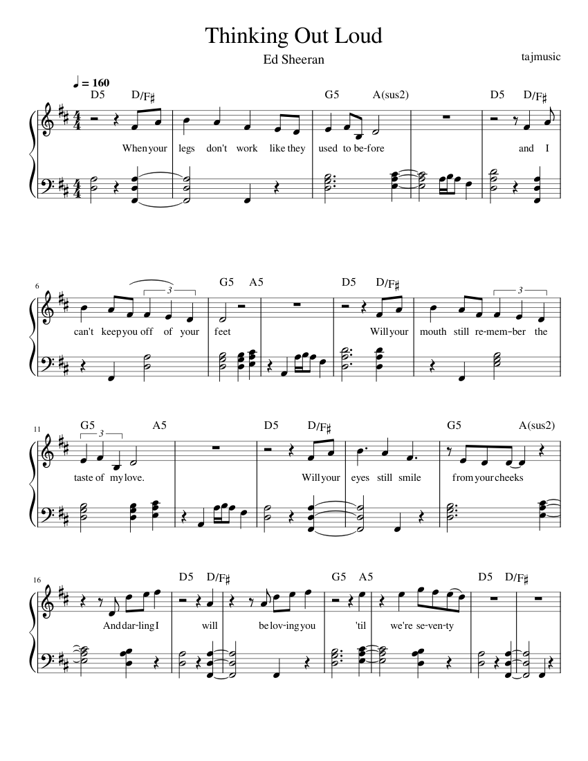 Thinking Out Loud- Ed Sheeran Sheet music for Piano (Solo) | Musescore.com