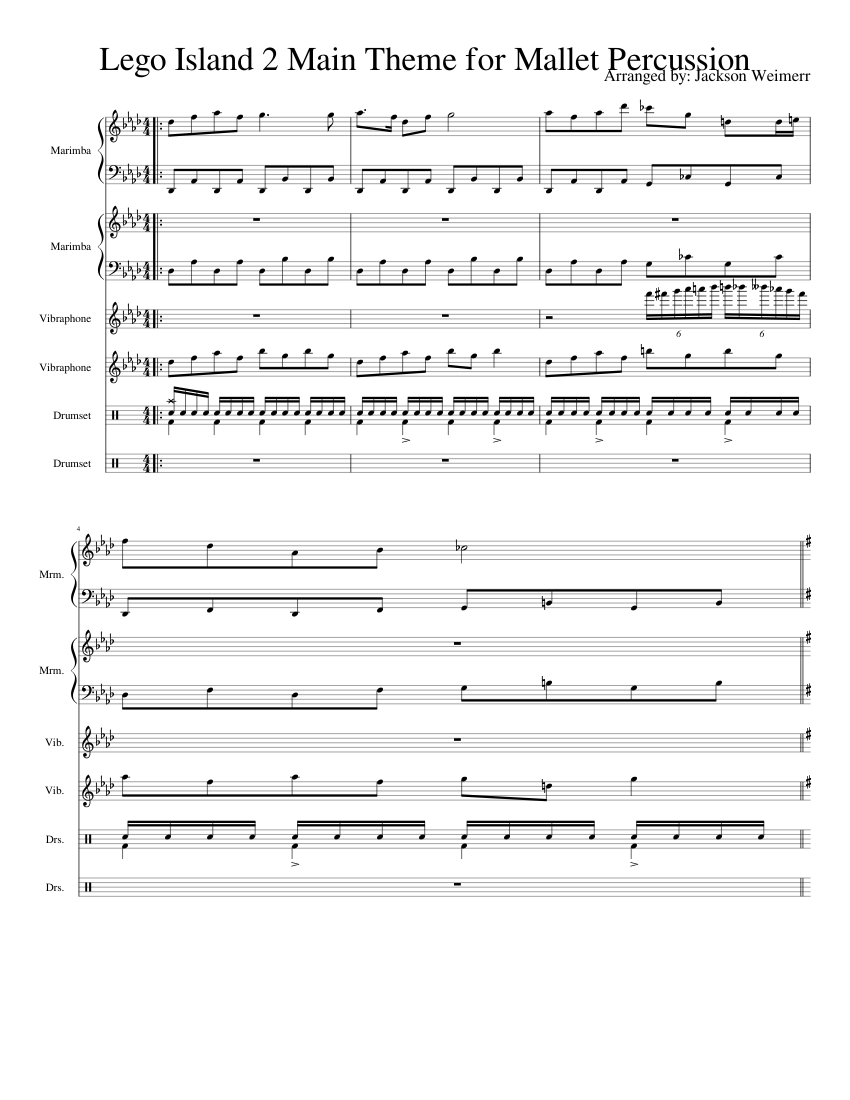 Lego island 2 Main Theme for Mallet Percussion Sheet music for Drum Group,  Marimba, Vibraphone (Percussion Ensemble) | Download and print in PDF or  MIDI free sheet music | Musescore.com