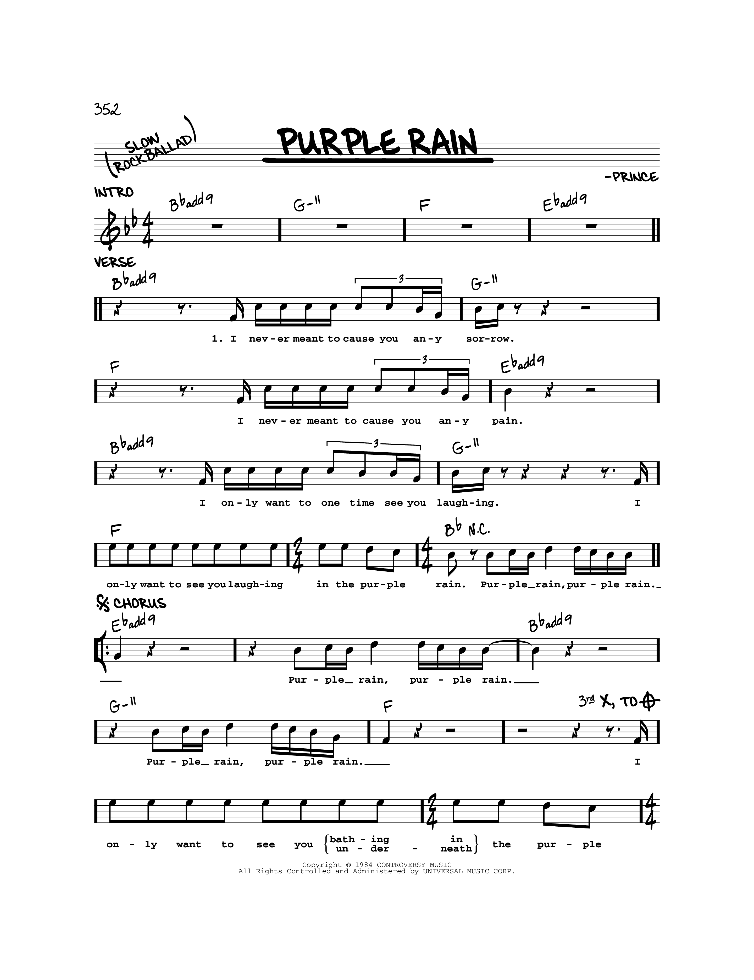 Play Official version of Purple rain Sheet Music by Prince for