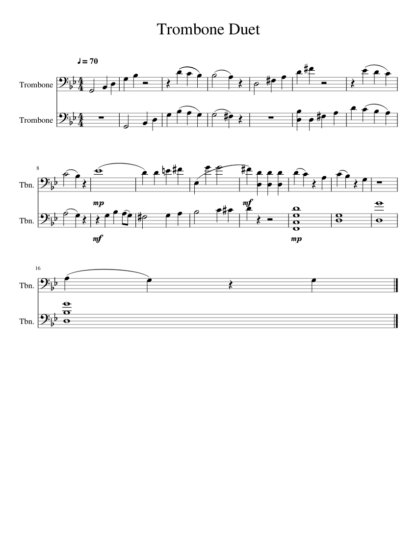 Trombone Duet 2 Sheet music for Piano, Trombone, Flute (Mixed Quartet ...
