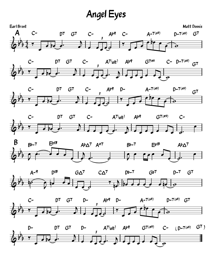 Angel Eyes Sheet music for Piano (Solo) Easy | Musescore.com