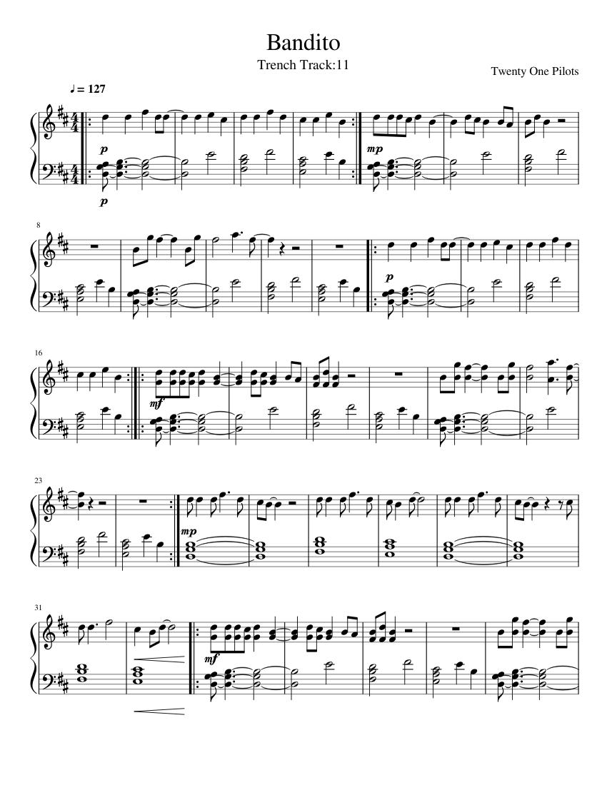 Bandito - Twenty One Pilots [Piano Arr.] Sheet music for Piano (Solo) |  Musescore.com