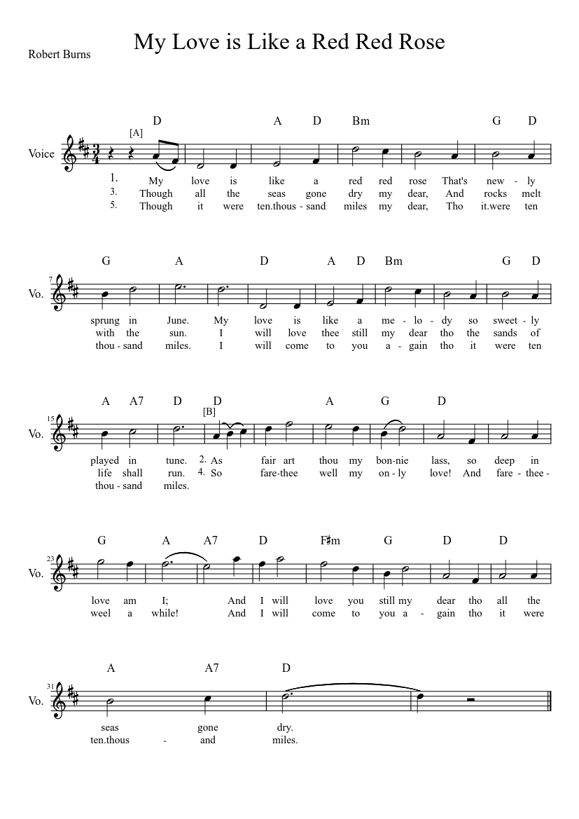 Love is Like Red Red Rose Sheet for Voice (other) (Solo) | Musescore.com