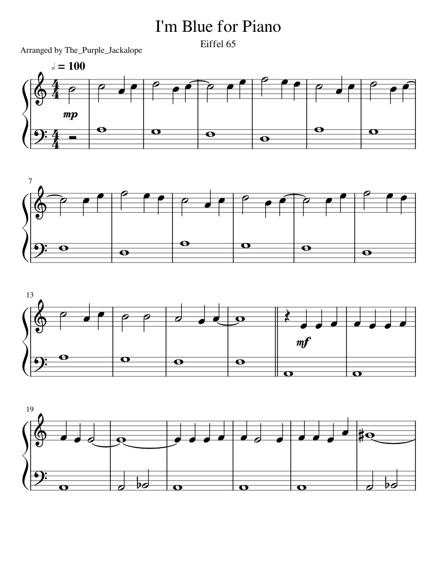 Im Blue by Eiffel 65 for Piano easier Sheet music for Piano (Solo