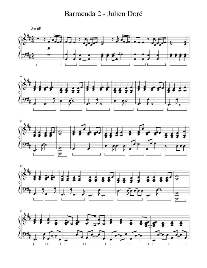 Barracuda 2 - Julien Doré (Instrumental) Sheet music for Piano (Solo) |  Musescore.com