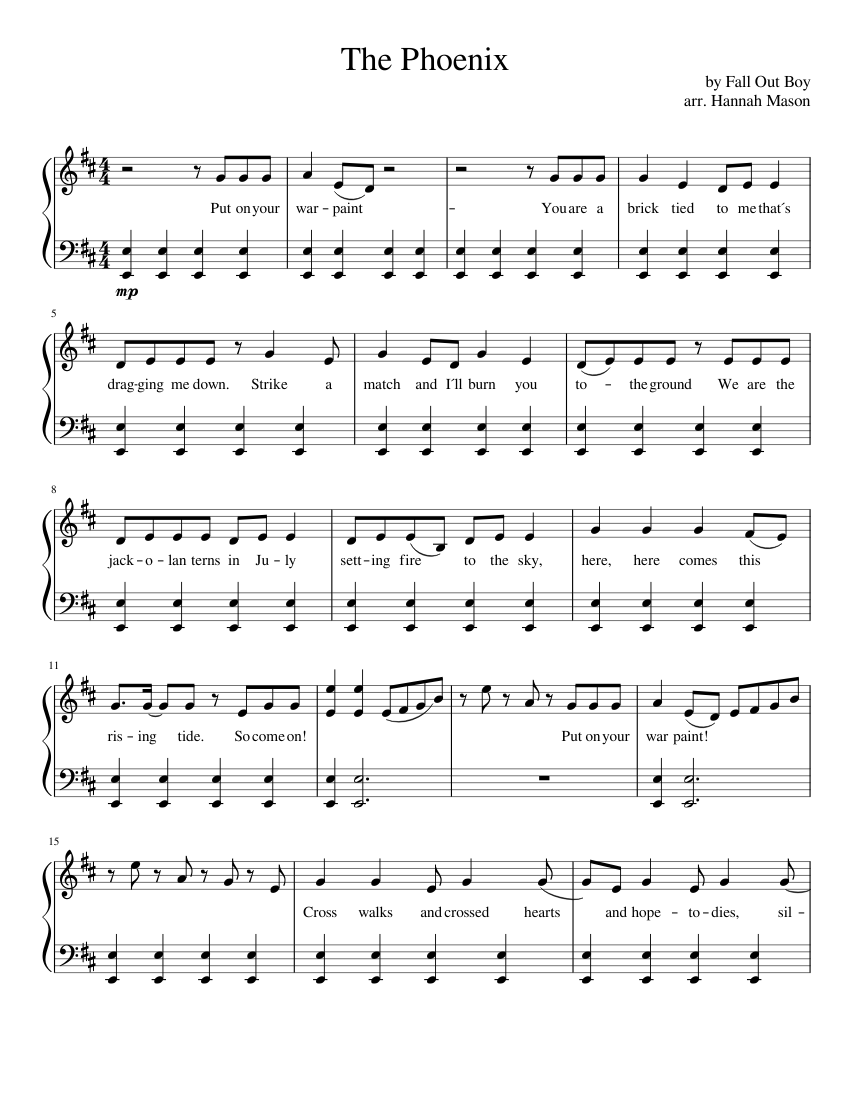 The Phoenix - Fall Out Boy Sheet music for Piano (Solo) | Musescore.com